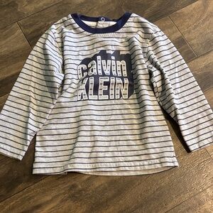 Calvin Klein Kids Navy and Gray Striped Long Sleeve Tee